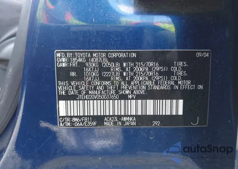 2005 Toyota Rav4 z USA, uszkodzony, nr VIN JTEHD20V050037650